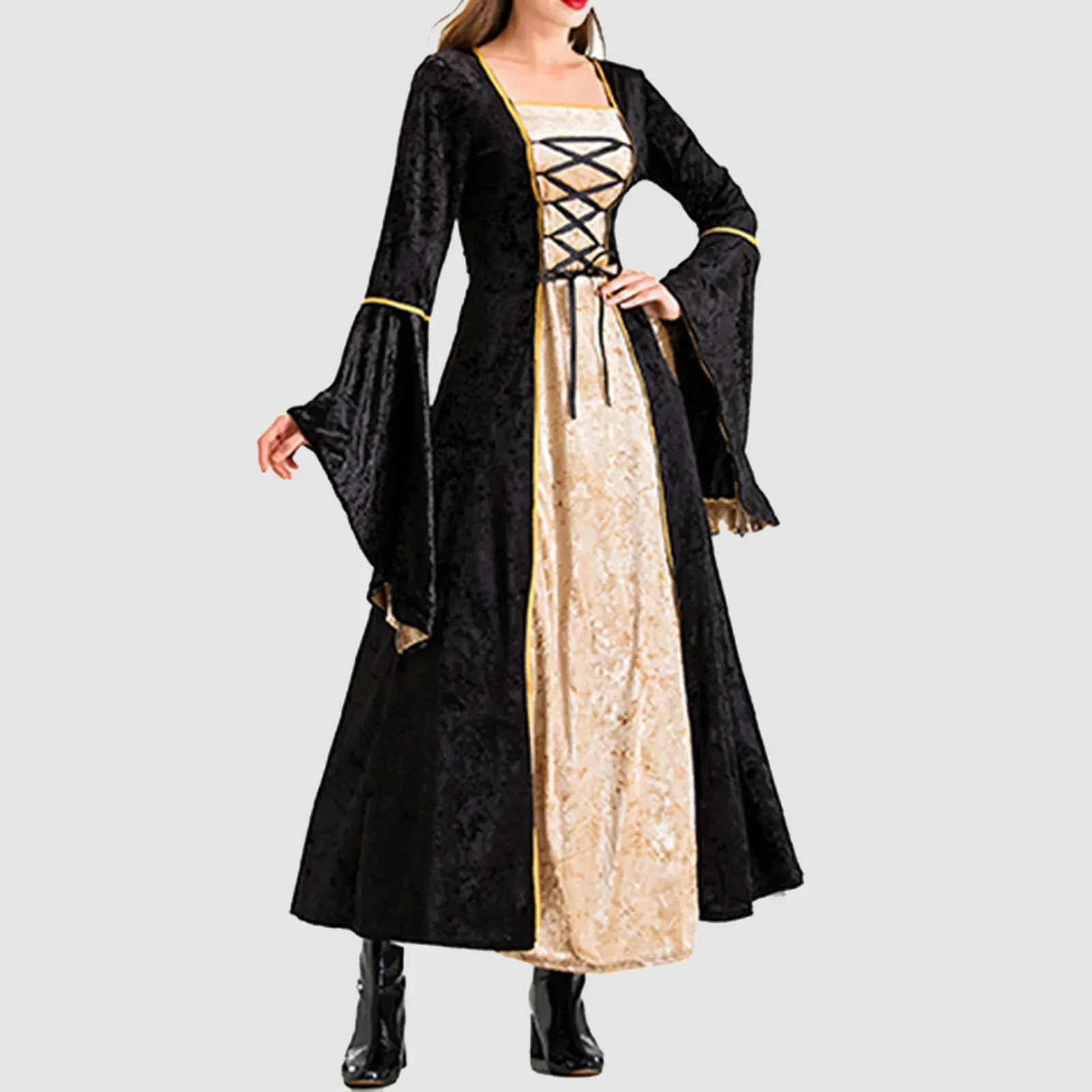 Women European Medieval Court Fancy Vampire Cosplay Lolita Carnival Vintage Strapless Elegant Casual Halloween Dress