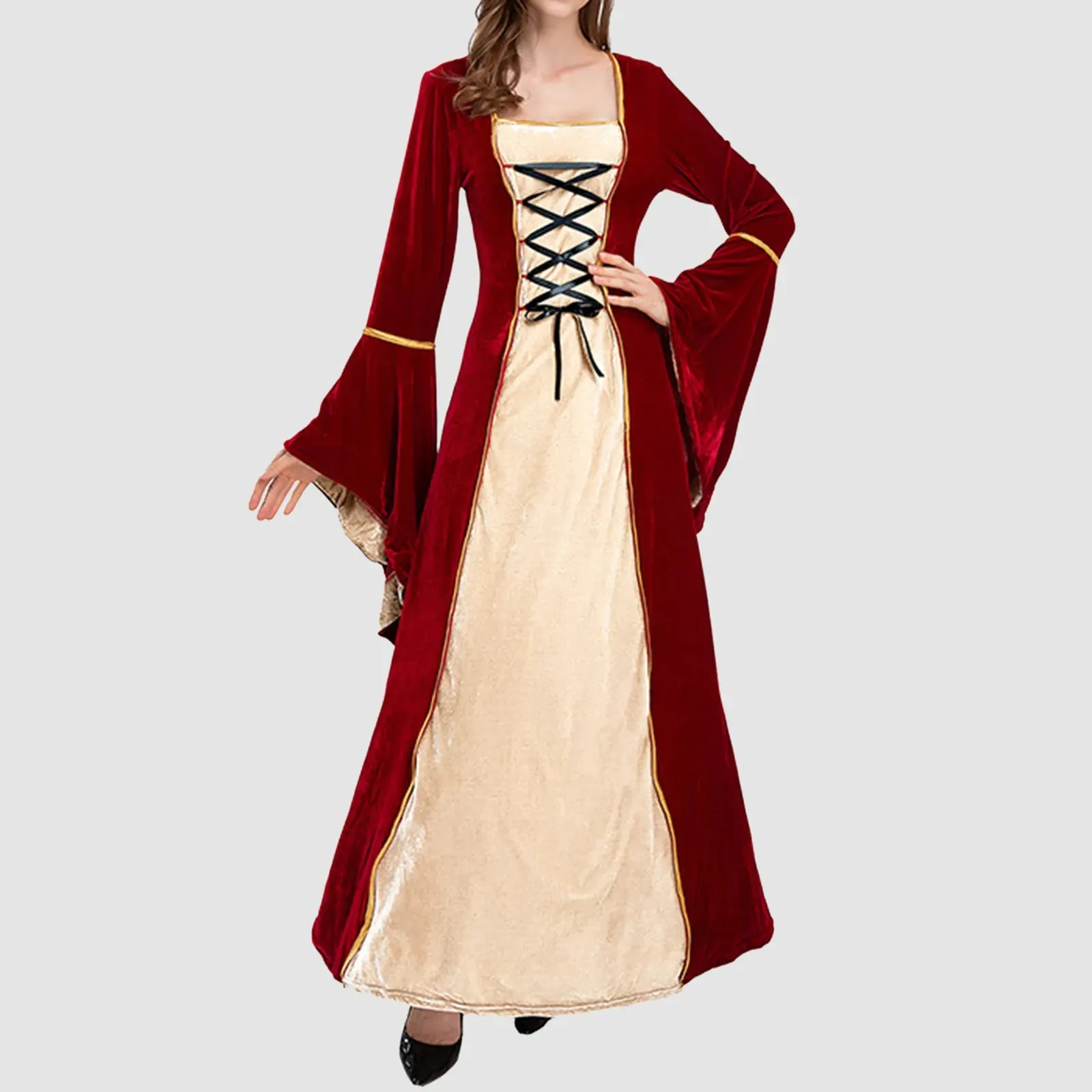 Women European Medieval Court Fancy Vampire Cosplay Lolita Carnival Vintage Strapless Elegant Casual Halloween Dress