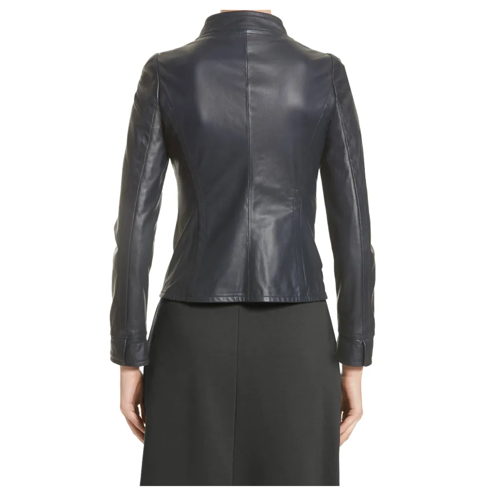 Women Lambskin Fashion Leather Jacket Black