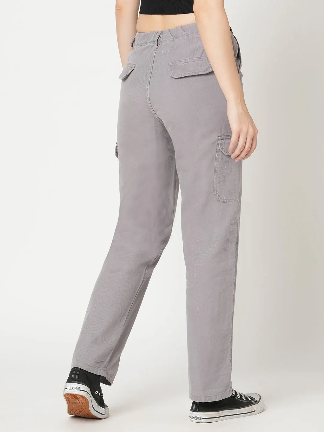 Women Oyester Grey High-Rise Cargo