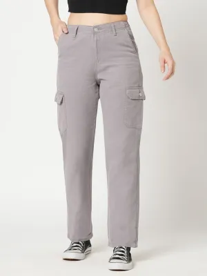 Women Oyester Grey High-Rise Cargo