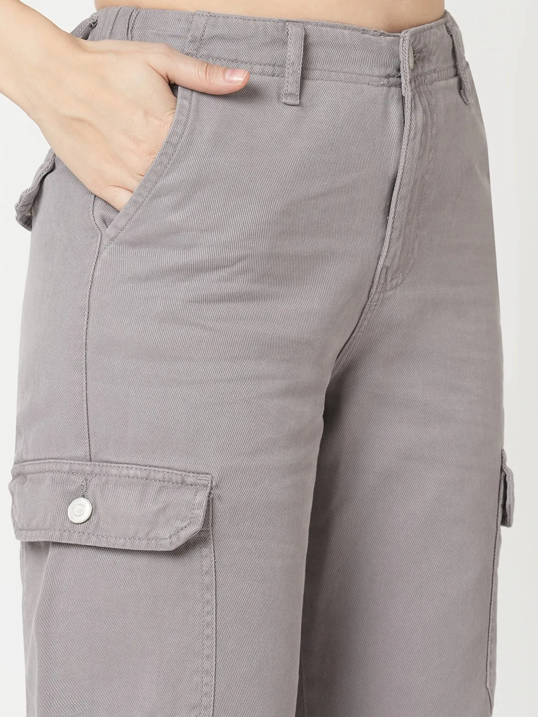 Women Oyester Grey High-Rise Cargo