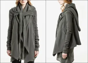 Women Tie-Up Dark Asymmetrical Cut Hoodie