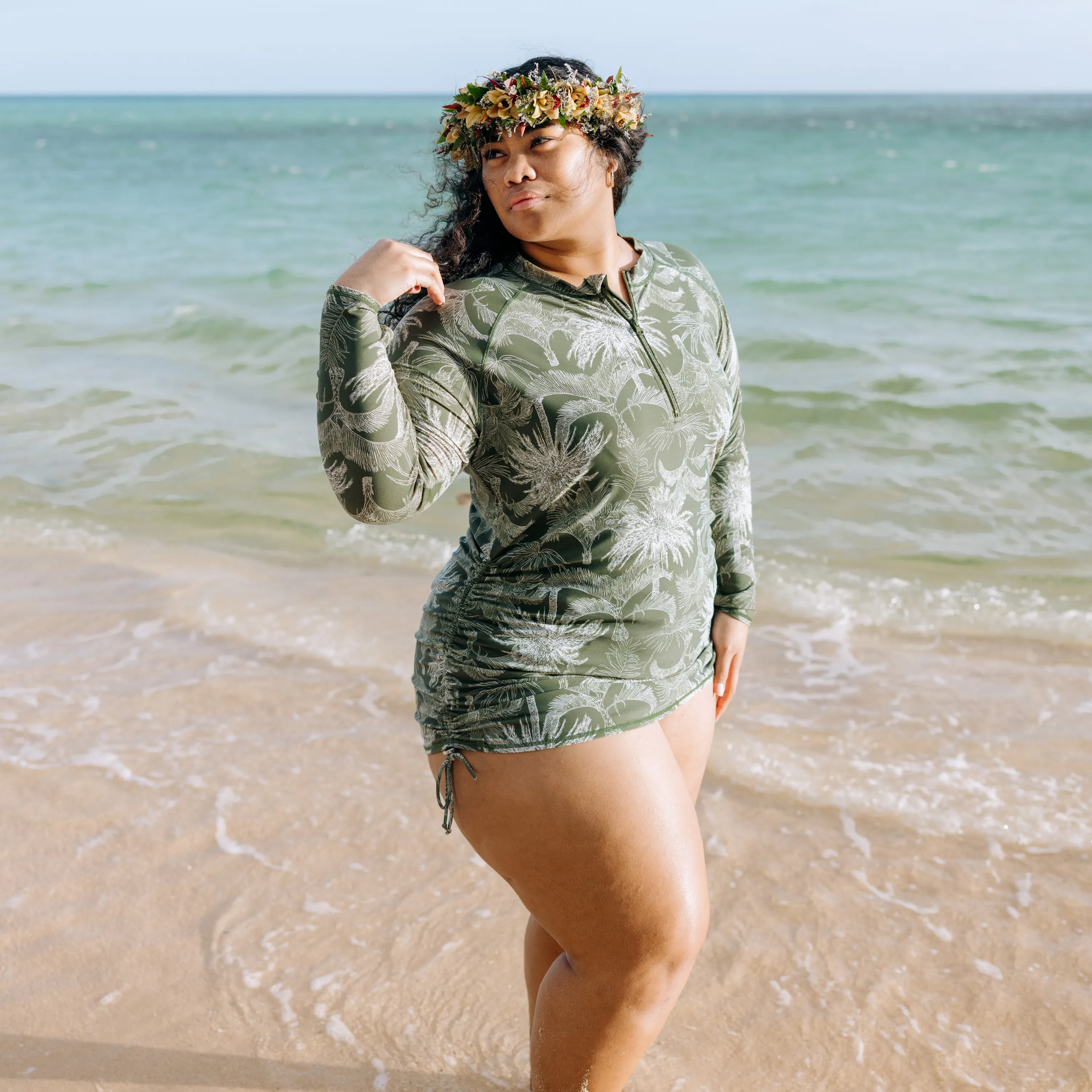 Women's Half Zip Swim Dress Cover Up | "Hawaiian Rainforest"