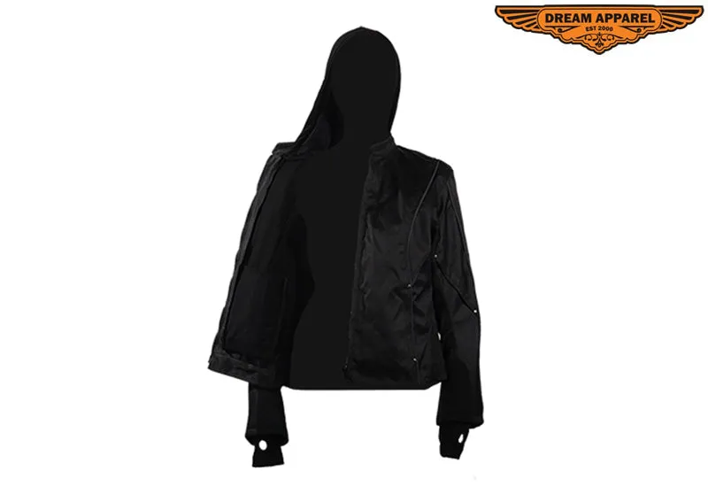 Women's Motorcycle Textile Jacket w/ Black Hoodie & Reflective Wings & Heart