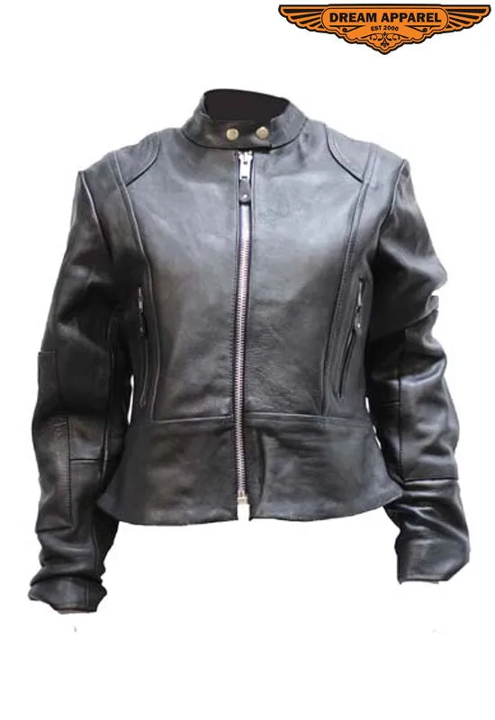 Women's Soft Leather Jacket With Multi Pockets