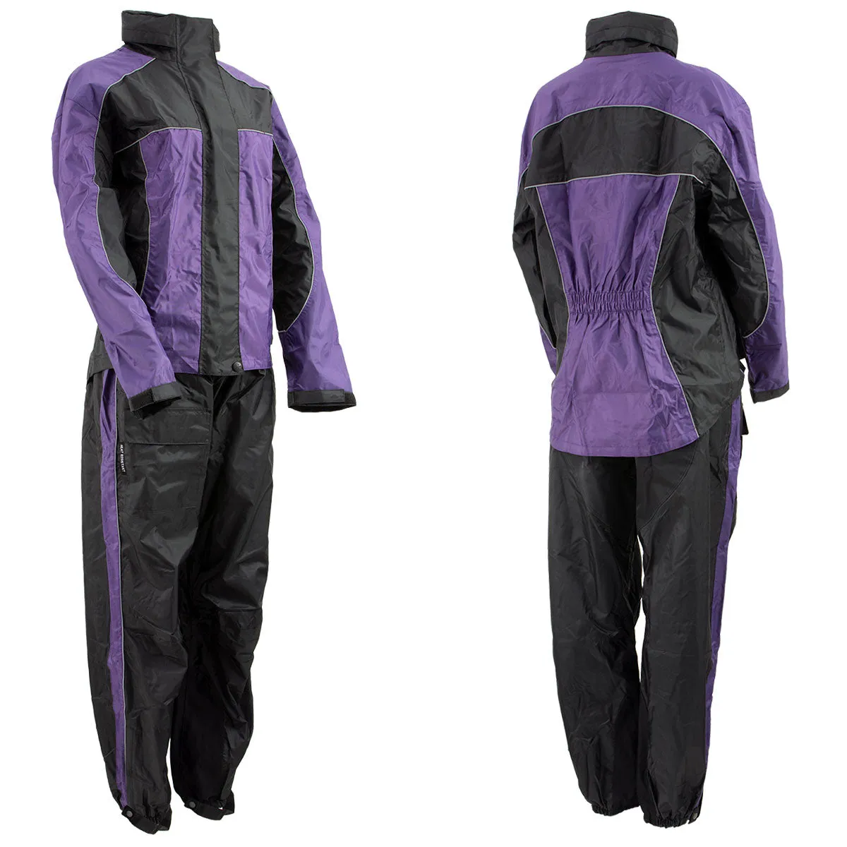 Xelement RN4764 Ladies Black and Purple 2-Piece Motorcycle Rain Suit with Boot Strap