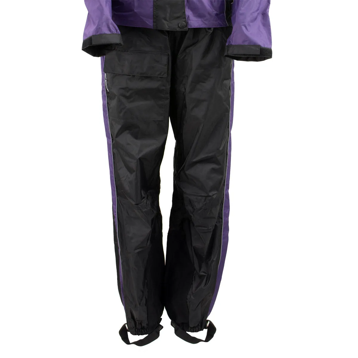 Xelement RN4764 Ladies Black and Purple 2-Piece Motorcycle Rain Suit with Boot Strap