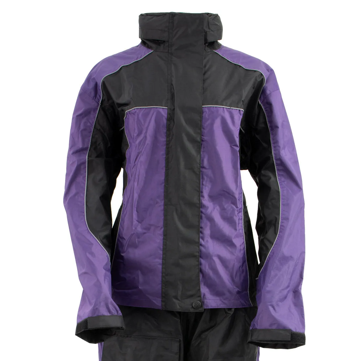 Xelement RN4764 Ladies Black and Purple 2-Piece Motorcycle Rain Suit with Boot Strap