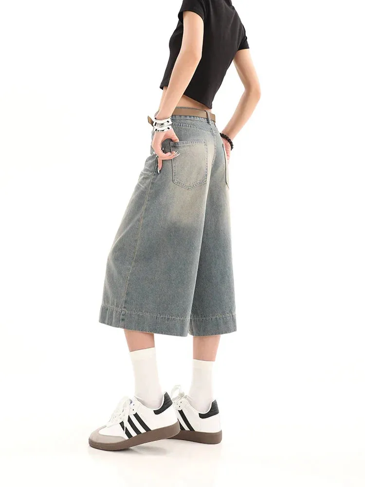 Y2K Retro Streetwear Baggy Wide Leg Cropped Denim Jeans