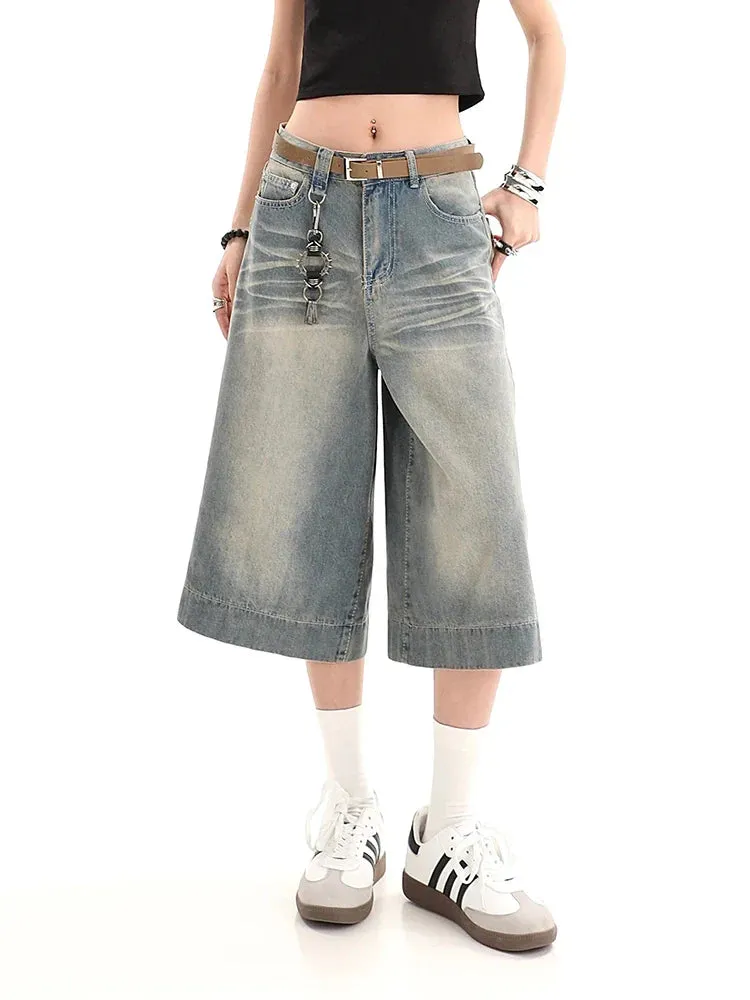 Y2K Retro Streetwear Baggy Wide Leg Cropped Denim Jeans