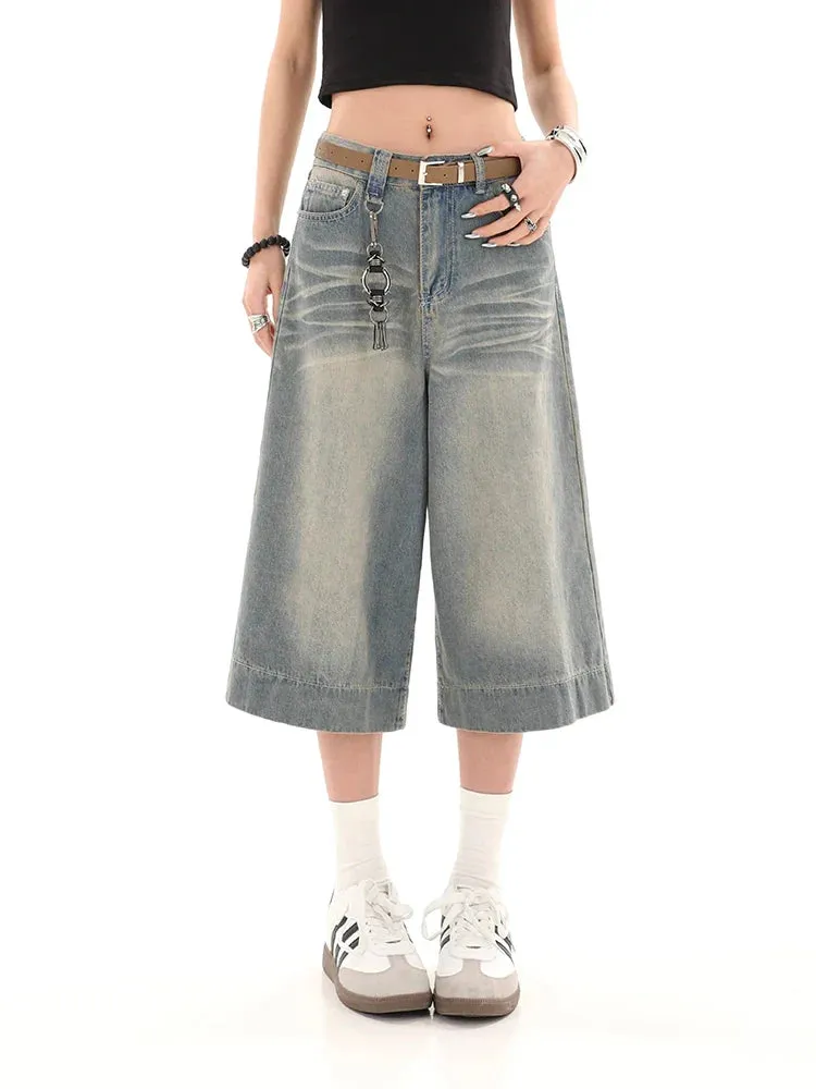 Y2K Retro Streetwear Baggy Wide Leg Cropped Denim Jeans