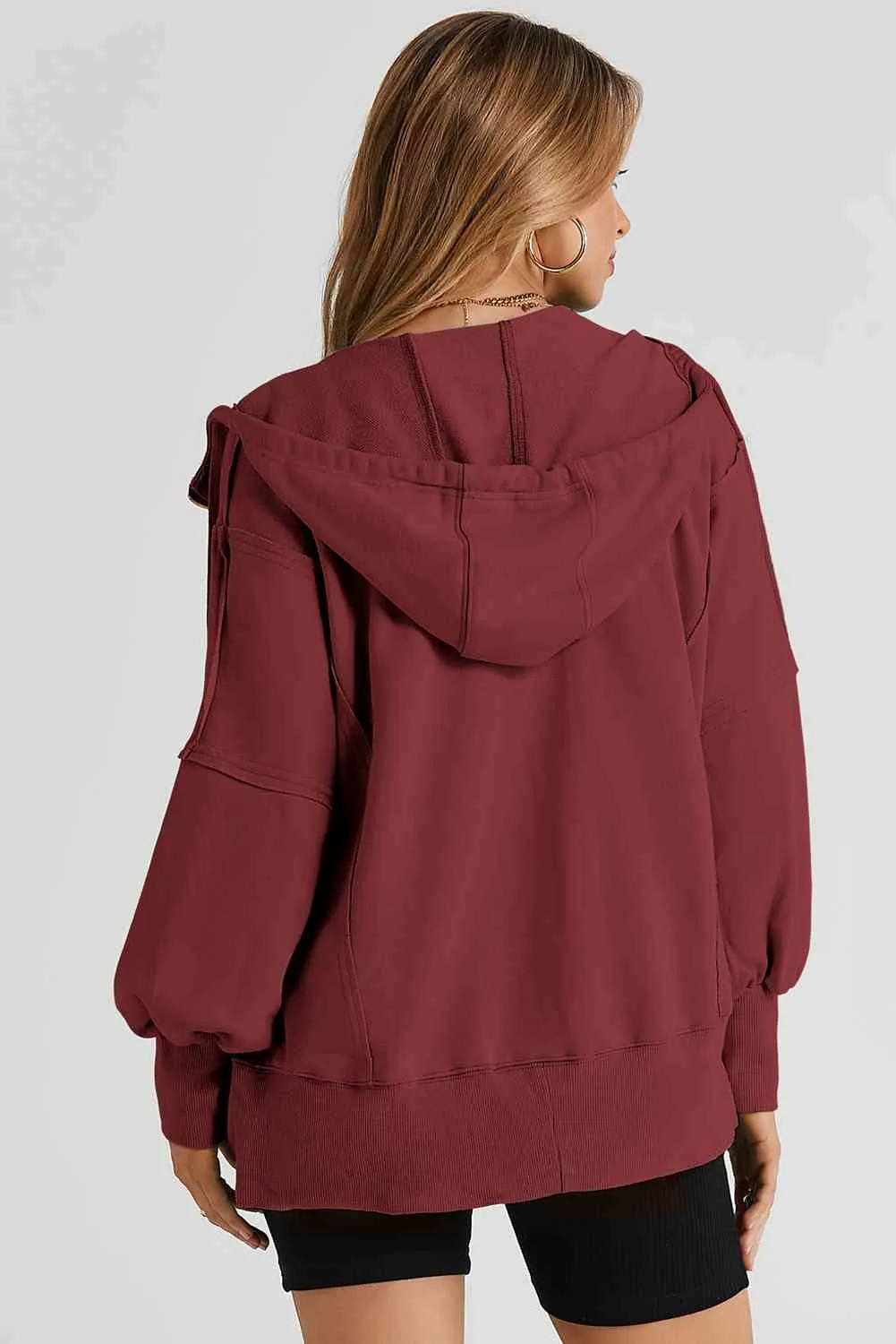 Zip Up Long Sleeve Drawstring Hoodie